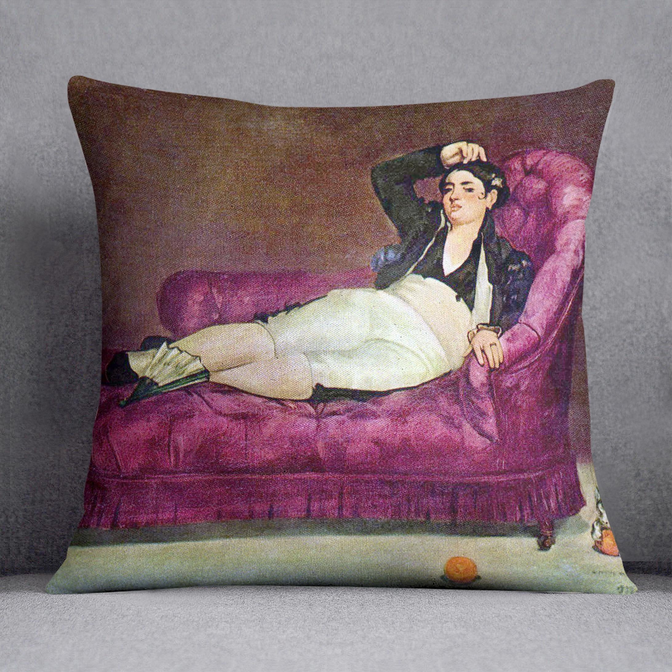 Young woman in Spanish dress by Manet Throw Pillow