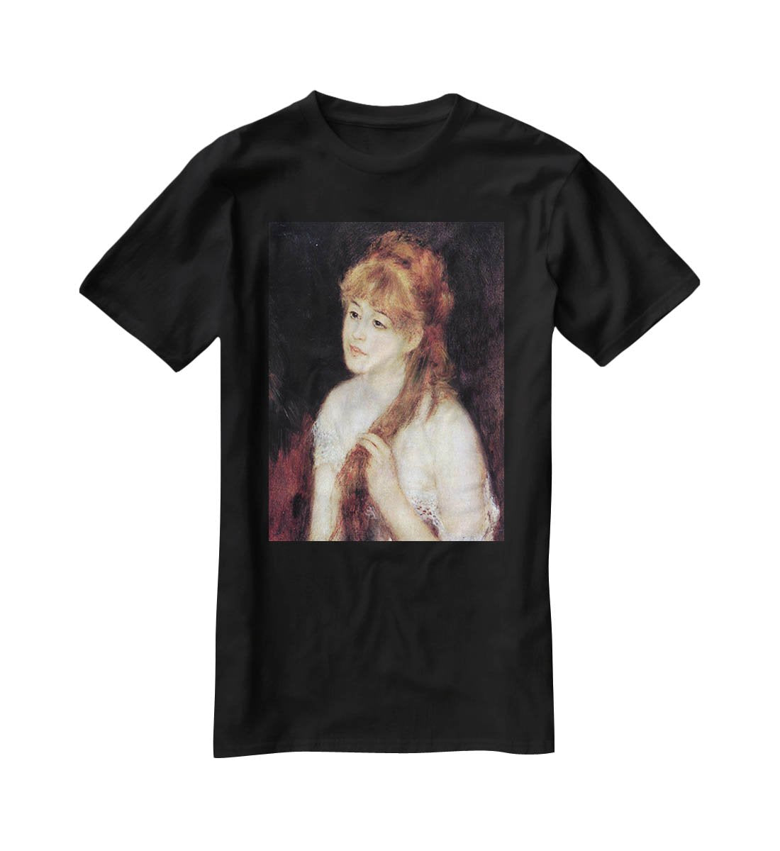 Young woman strokes her hair by Renoir T-Shirt - Canvas Art Rocks - 1