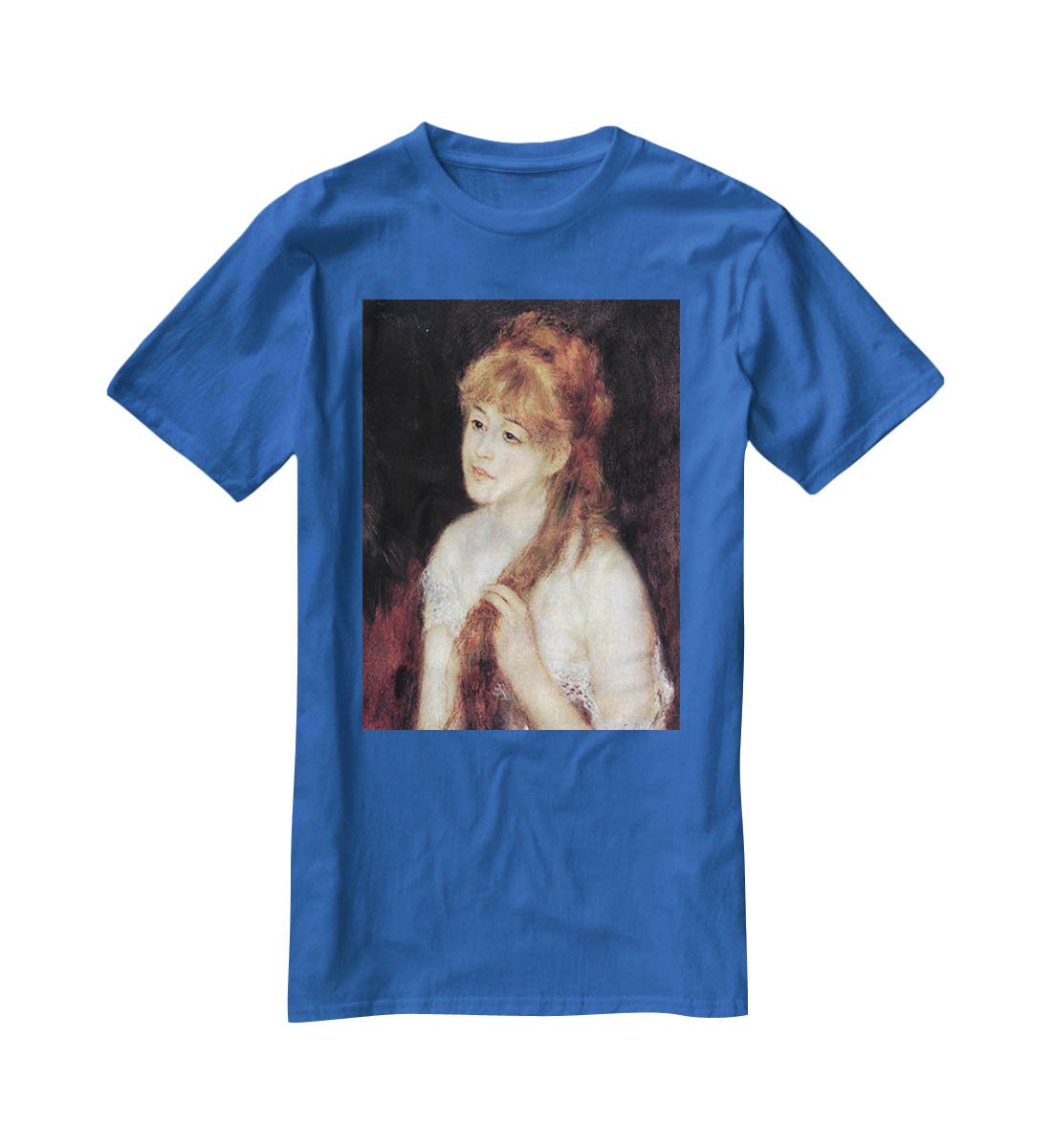 Young woman strokes her hair by Renoir T-Shirt - Canvas Art Rocks - 2