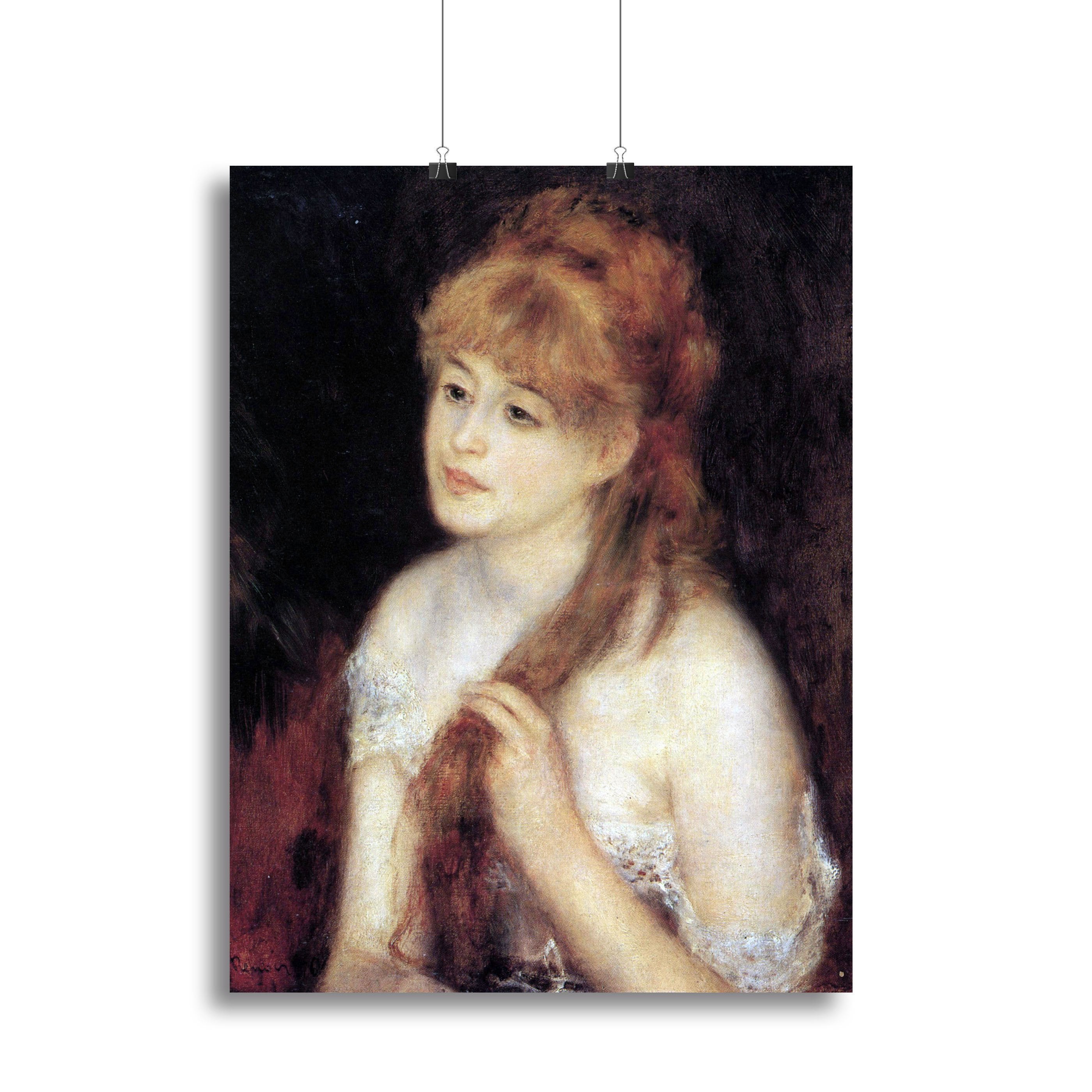 Young woman strokes her hair by Renoir Canvas Print or Poster