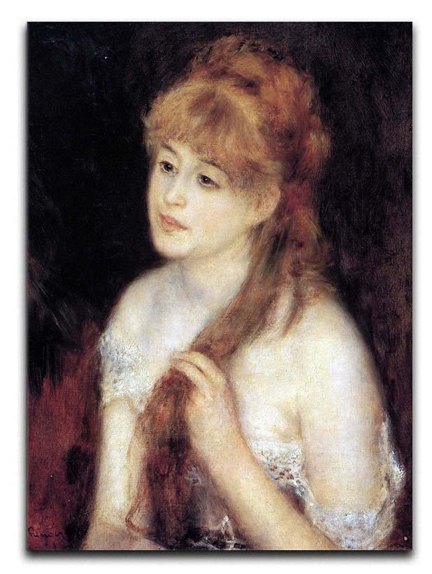 Young woman strokes her hair by Renoir Canvas Print or Poster  - Canvas Art Rocks - 1