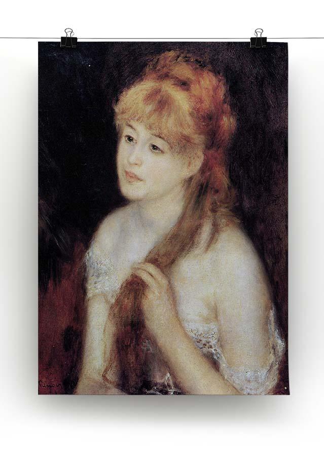 Young woman strokes her hair by Renoir Canvas Print or Poster - Canvas Art Rocks - 2