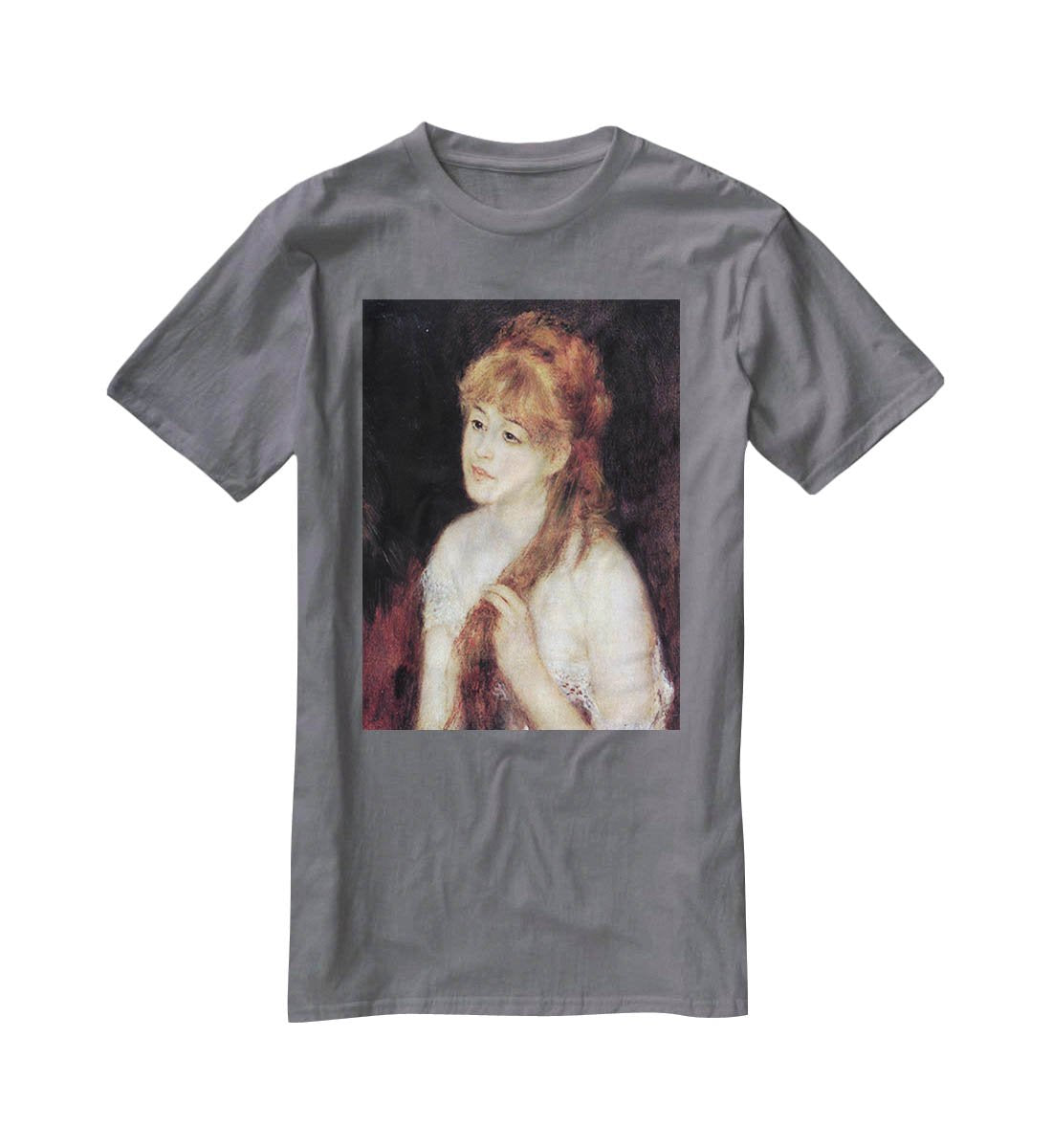 Young woman strokes her hair by Renoir T-Shirt - Canvas Art Rocks - 3