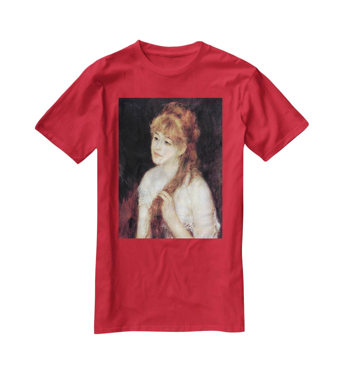 Young woman strokes her hair by Renoir T-Shirt - Canvas Art Rocks - 4