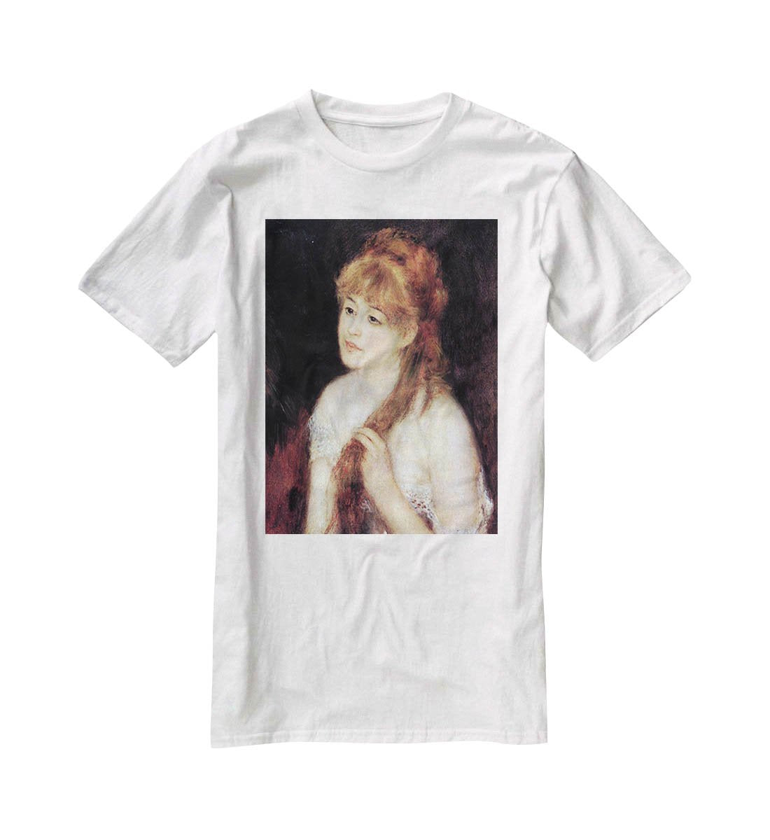 Young woman strokes her hair by Renoir T-Shirt - Canvas Art Rocks - 5