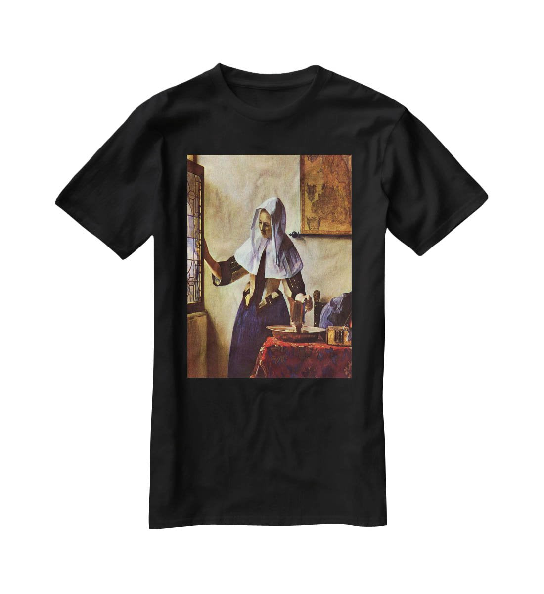 Young woman with a water jug at the window by Vermeer T-Shirt - Canvas Art Rocks - 1