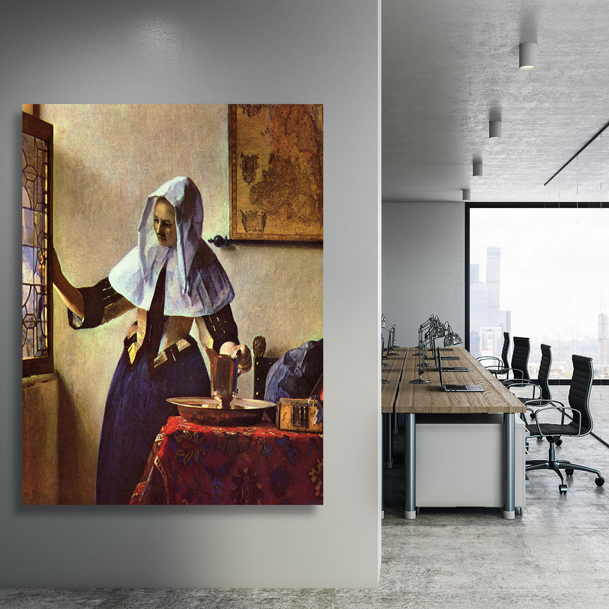 Young woman with a water jug at the window by Vermeer Canvas Print or Poster - Canvas Art Rocks - 3
