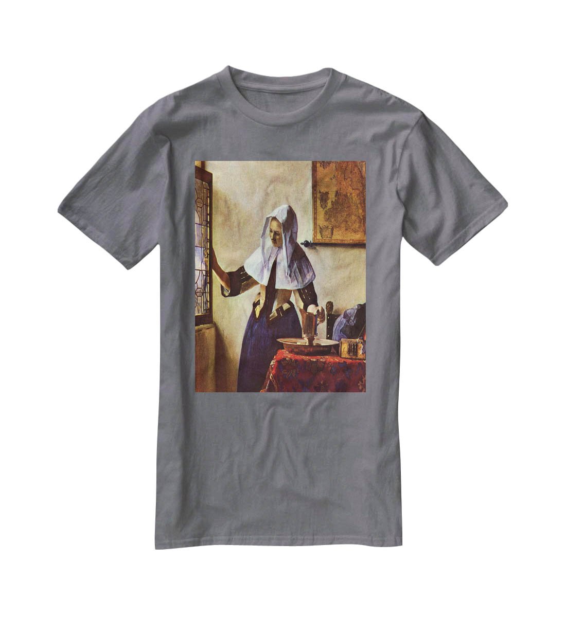 Young woman with a water jug at the window by Vermeer T-Shirt - Canvas Art Rocks - 3