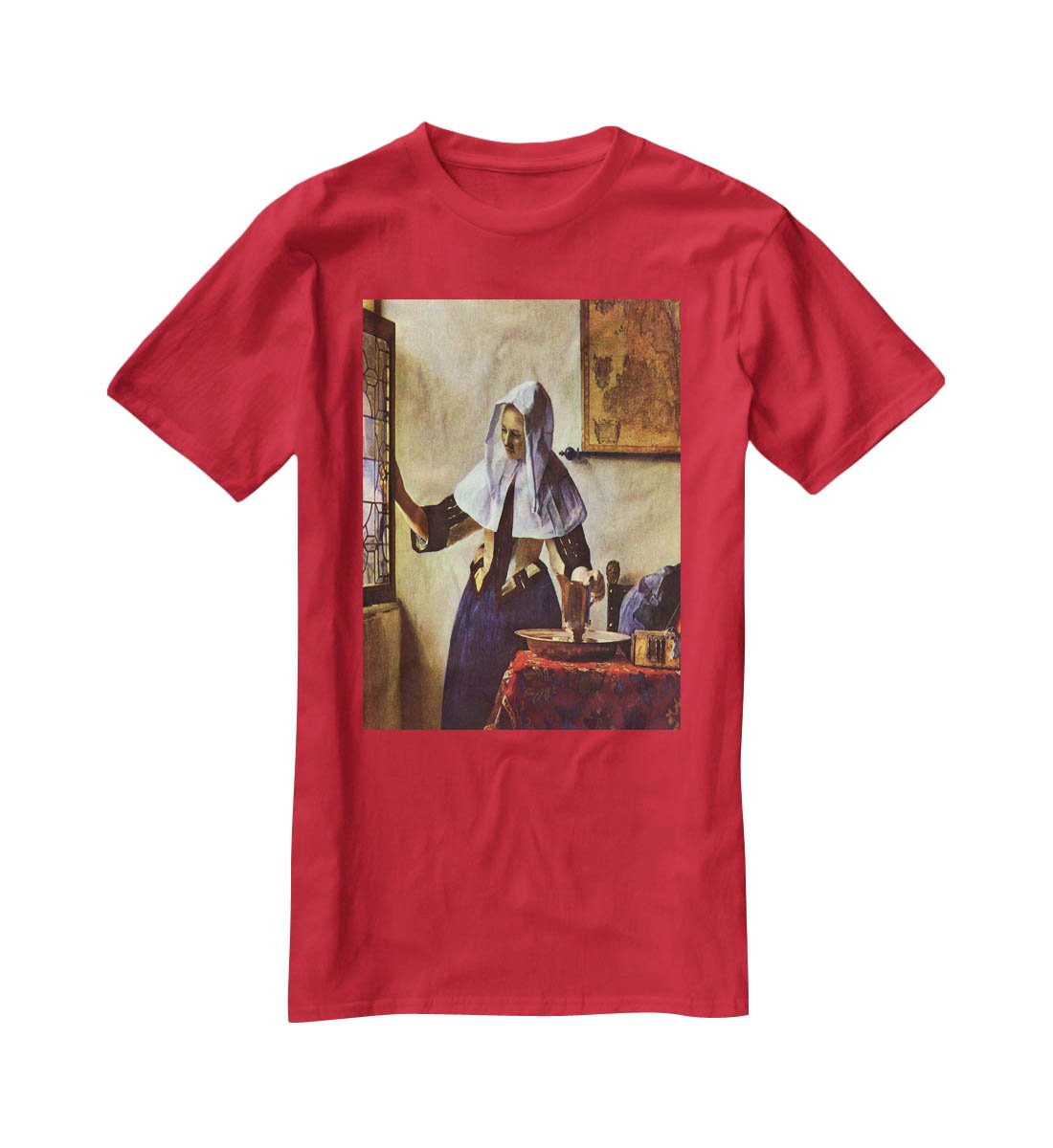 Young woman with a water jug at the window by Vermeer T-Shirt - Canvas Art Rocks - 4