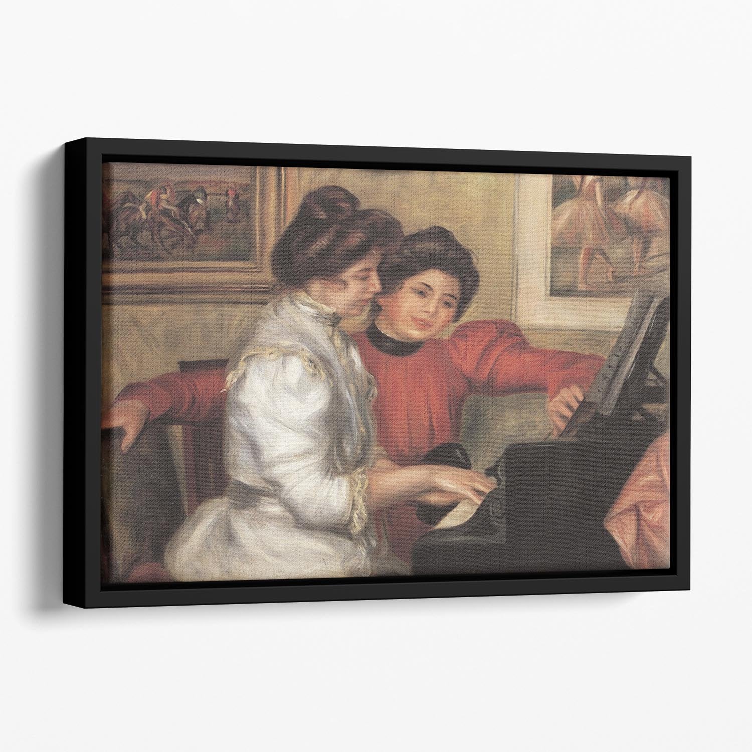 Yvonne and Christine Lerolle at the piano by Renoir Floating Framed Canvas