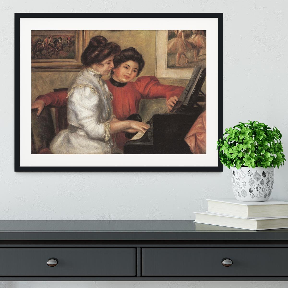 Yvonne and Christine Lerolle at the piano by Renoir Framed Print - Canvas Art Rocks - 1