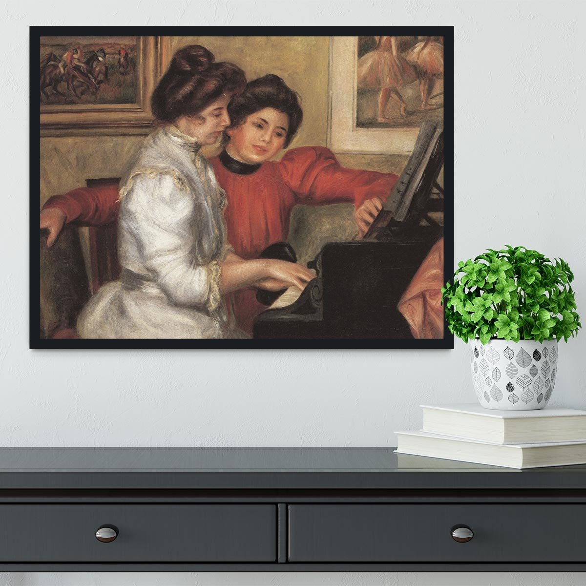 Yvonne and Christine Lerolle at the piano by Renoir Framed Print - Canvas Art Rocks - 2