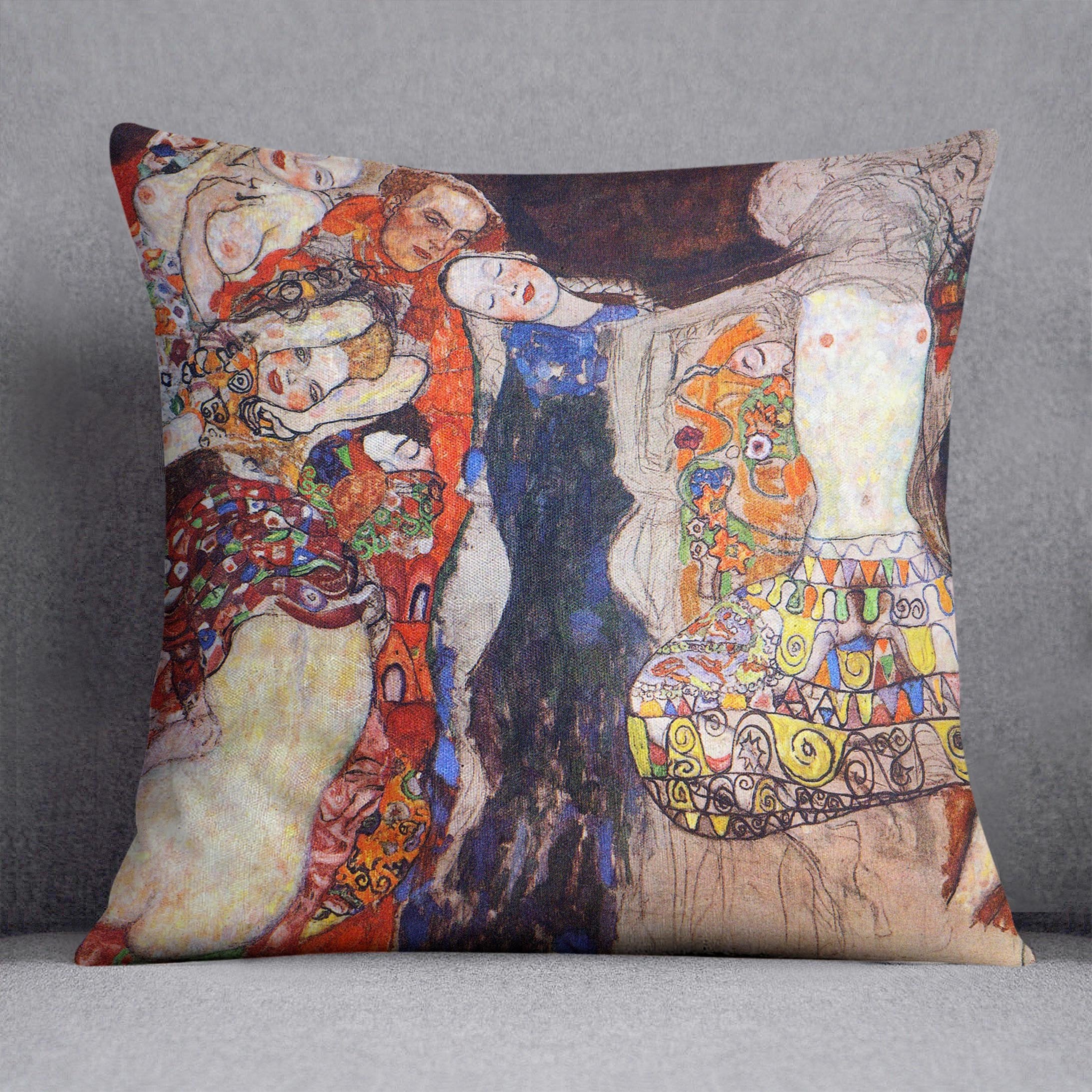 adorn the bride with veil and wreath by Klimt Throw Pillow