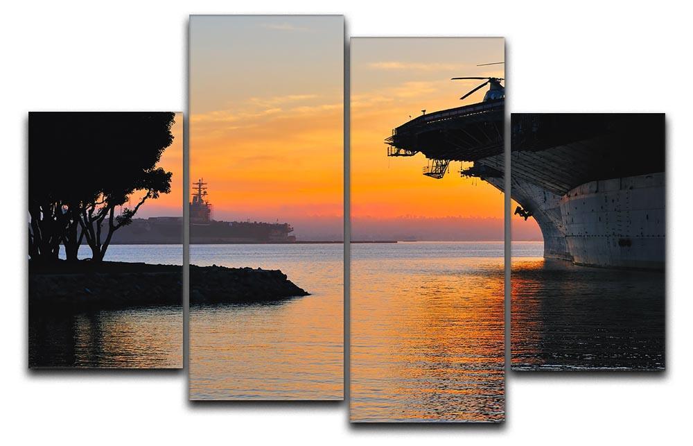 aircraft carrier in harbour in sunset 4 Split Panel Canvas  - Canvas Art Rocks - 1