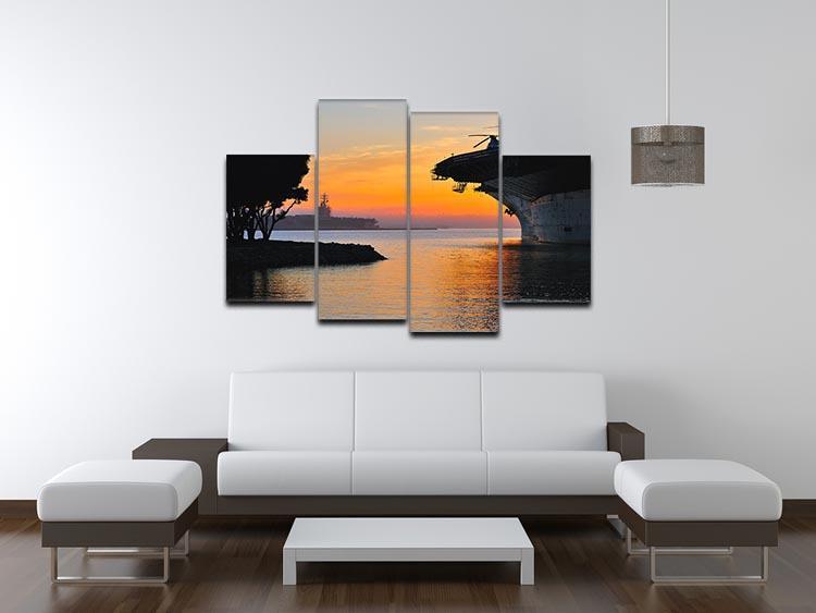aircraft carrier in harbour in sunset 4 Split Panel Canvas  - Canvas Art Rocks - 3