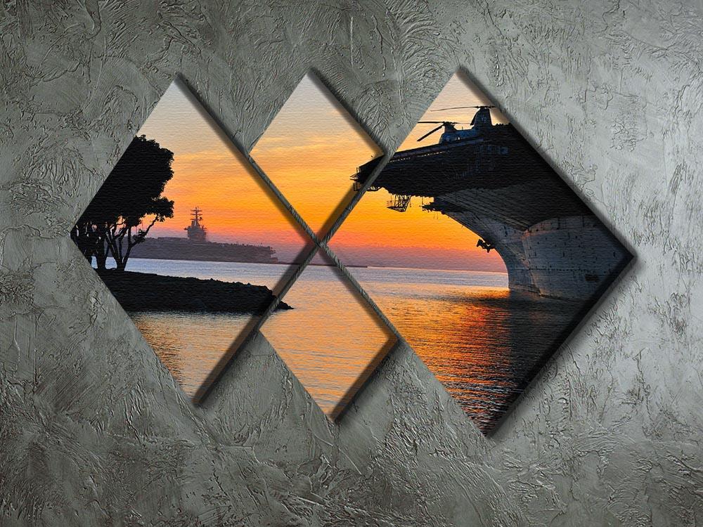 aircraft carrier in harbour in sunset 4 Square Multi Panel Canvas  - Canvas Art Rocks - 2