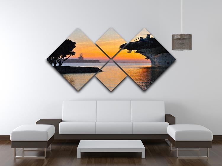 aircraft carrier in harbour in sunset 4 Square Multi Panel Canvas  - Canvas Art Rocks - 3