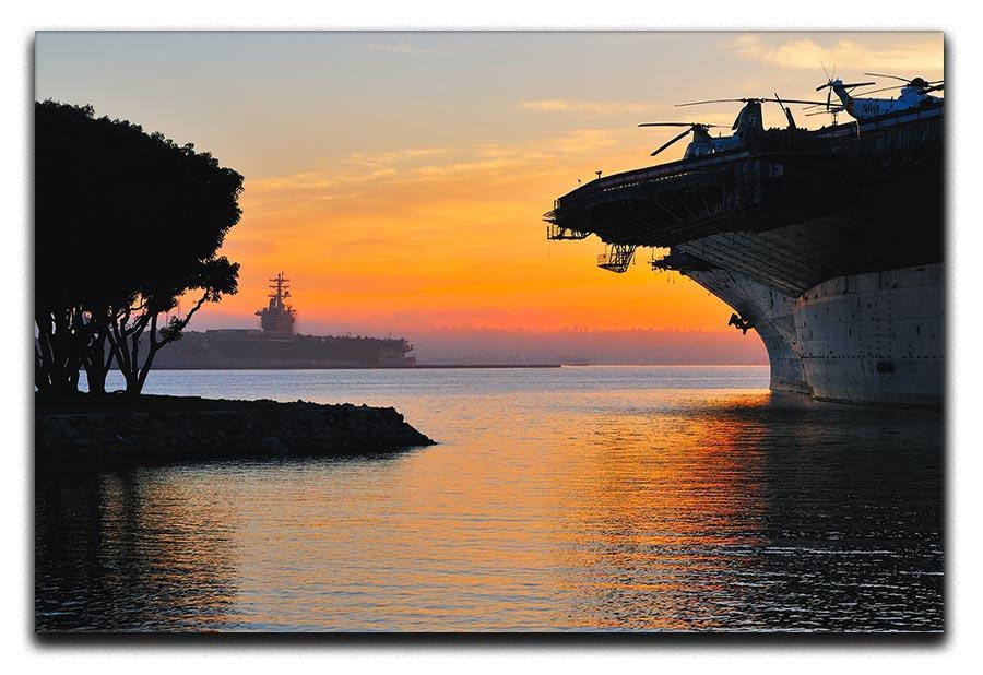 aircraft carrier in harbour in sunset Canvas Print or Poster  - Canvas Art Rocks - 1