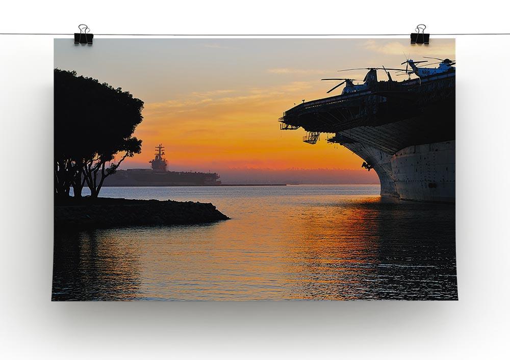 aircraft carrier in harbour in sunset Canvas Print or Poster - Canvas Art Rocks - 2