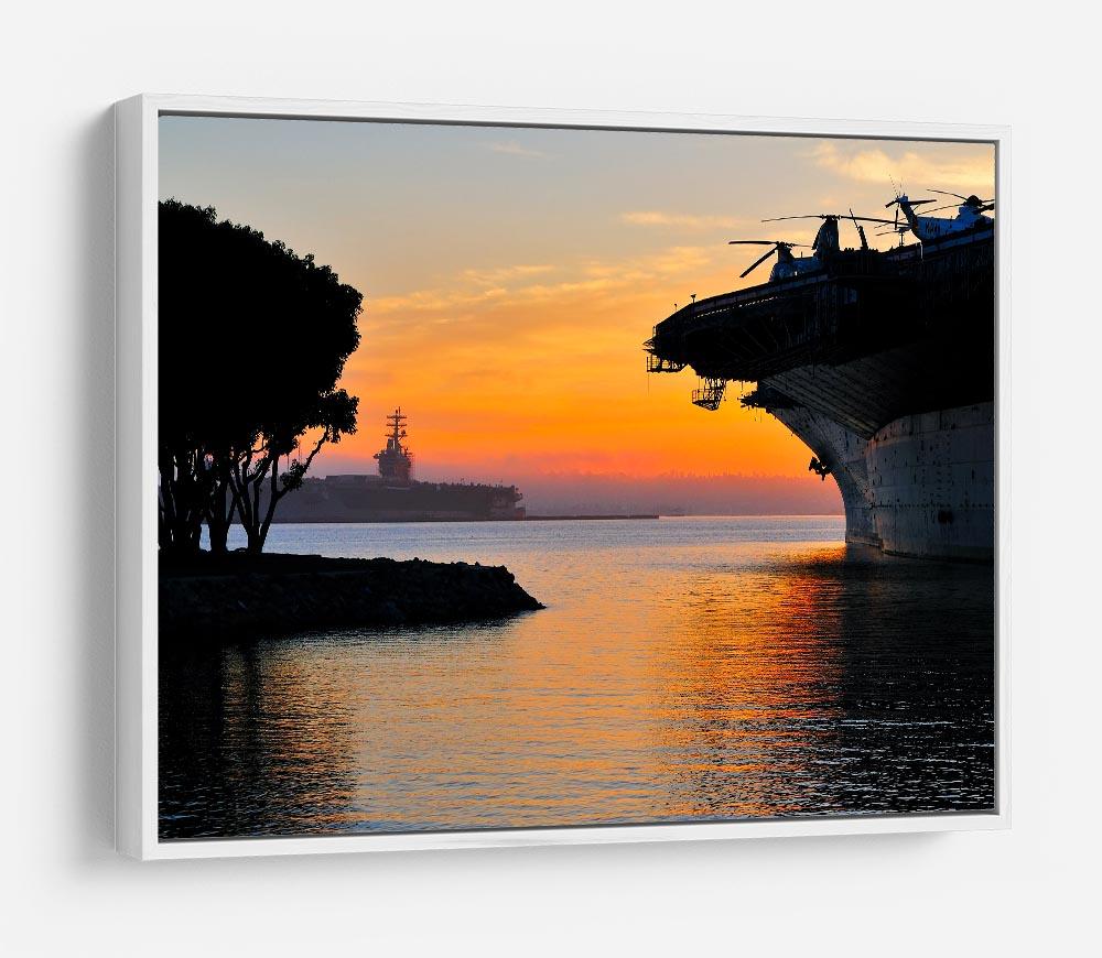 aircraft carrier in harbour in sunset HD Metal Print