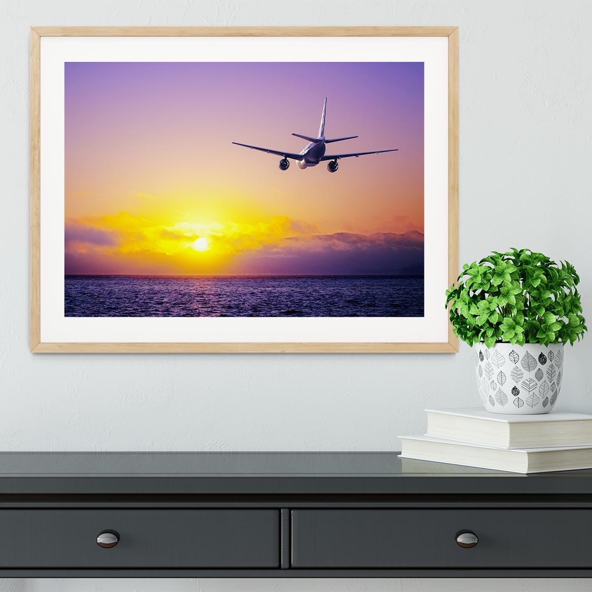 airplane in the sky over ocean Framed Print - Canvas Art Rocks - 3
