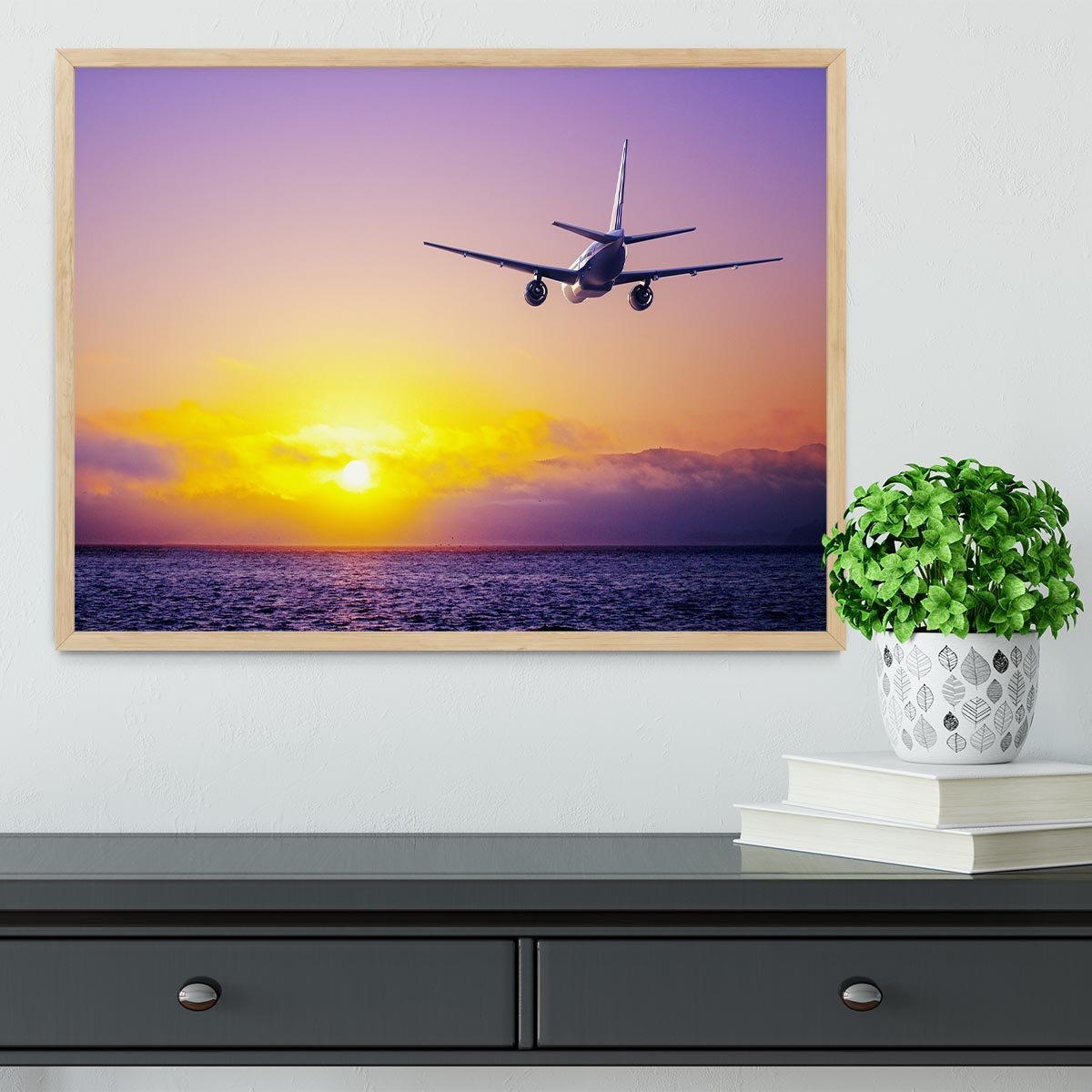 airplane in the sky over ocean Framed Print - Canvas Art Rocks - 4