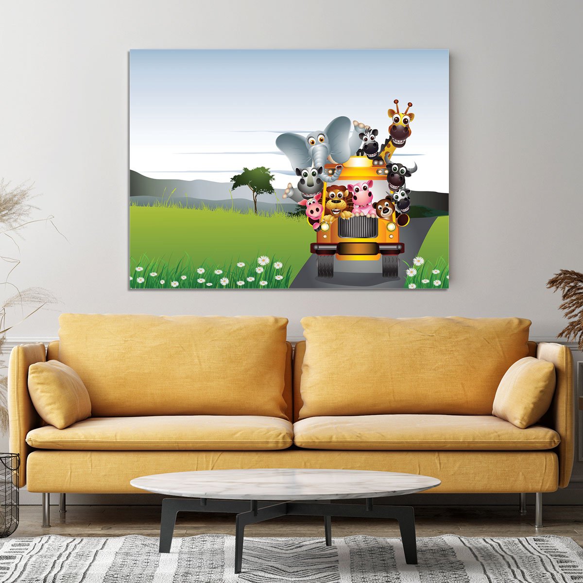 animal on yellow car Canvas Print or Poster