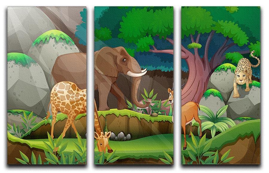animals in the jungle 3 Split Panel Canvas Print - Canvas Art Rocks - 1