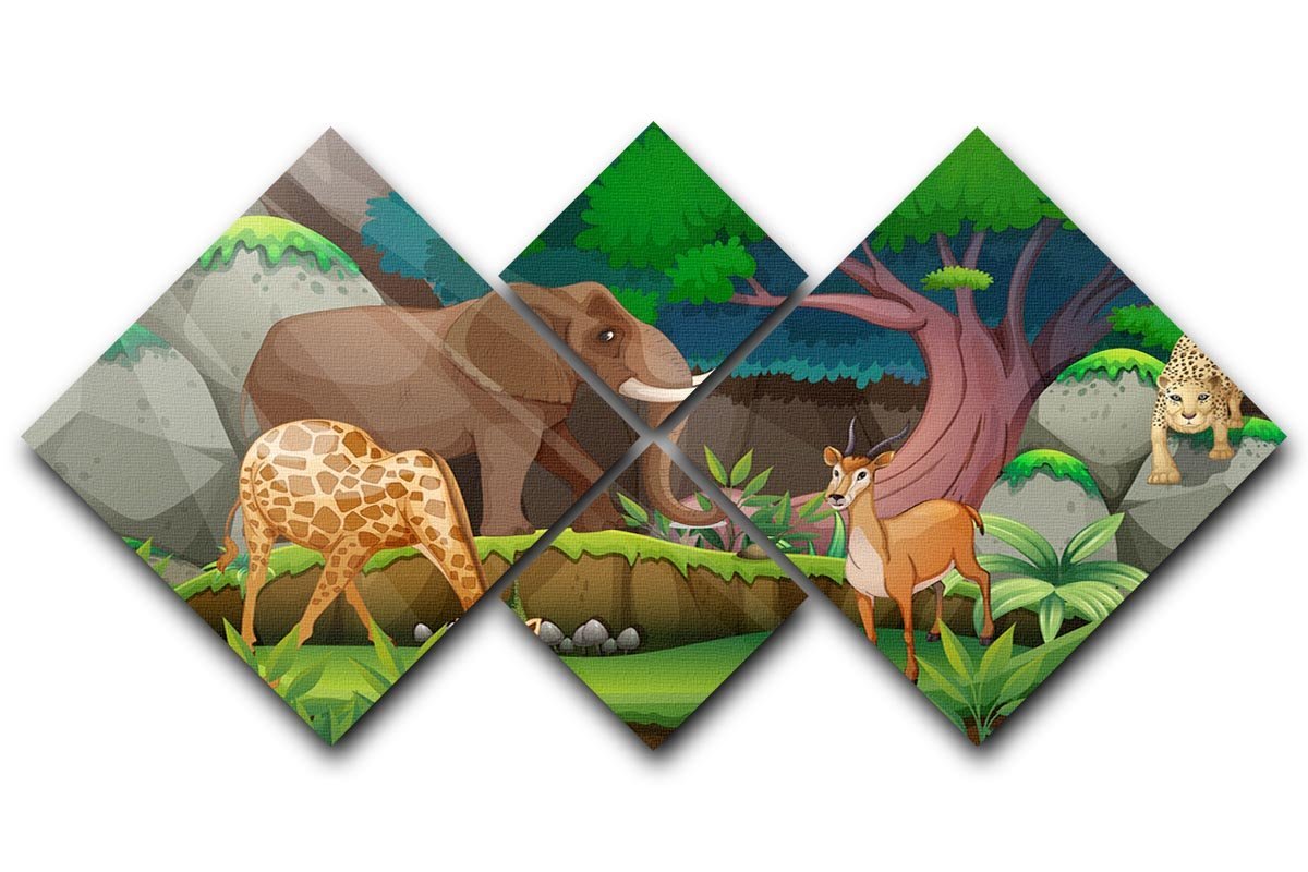 animals in the jungle 4 Square Multi Panel Canvas - Canvas Art Rocks - 1
