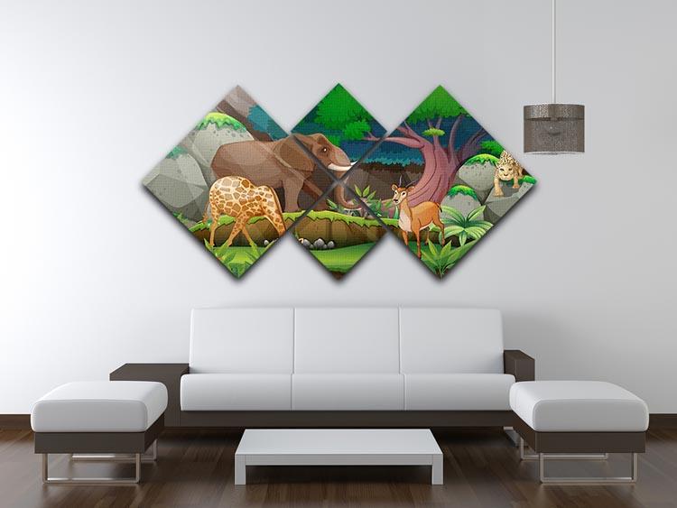 animals in the jungle 4 Square Multi Panel Canvas - Canvas Art Rocks - 3