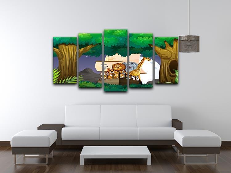 animals on boat in the jungle 5 Split Panel Canvas - Canvas Art Rocks - 3
