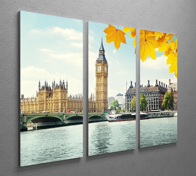 autumn leaves and Big Ben London 3 Split Panel Canvas Print - Canvas Art Rocks - 2