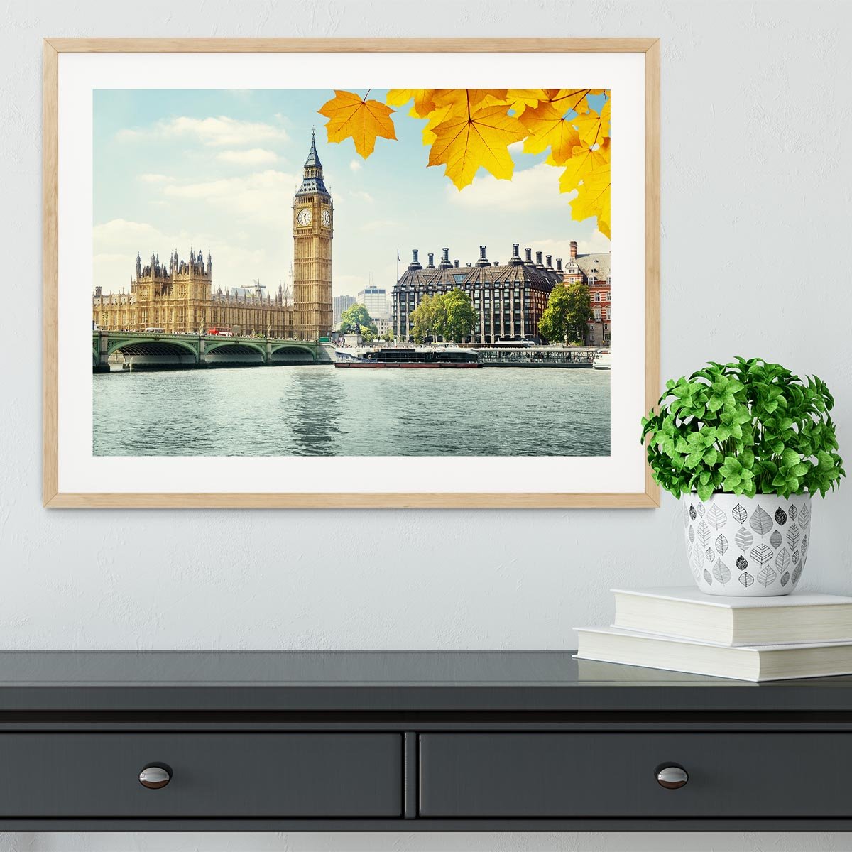 autumn leaves and Big Ben London Framed Print - Canvas Art Rocks - 3