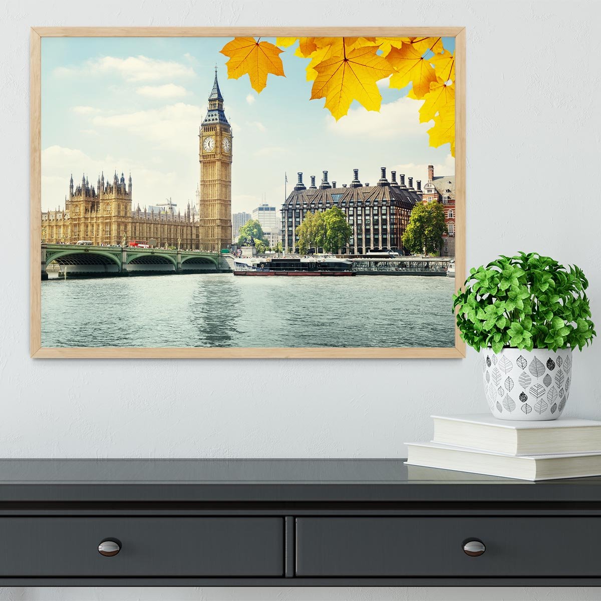 autumn leaves and Big Ben London Framed Print - Canvas Art Rocks - 4