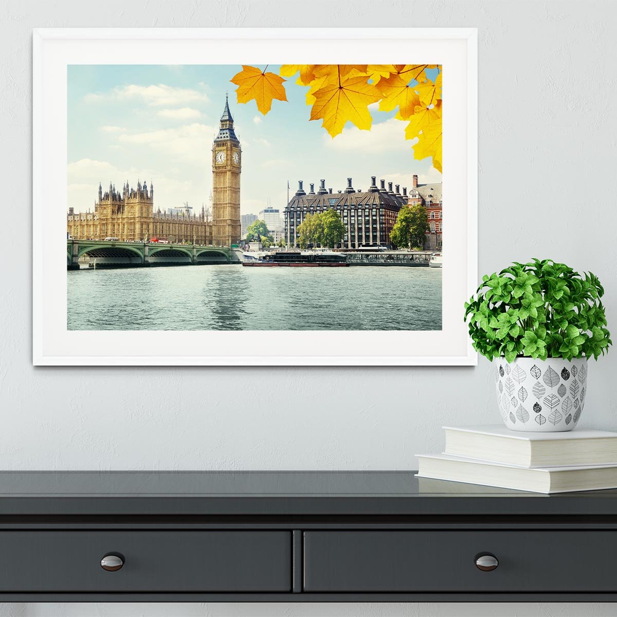 autumn leaves and Big Ben London Framed Print - Canvas Art Rocks - 5