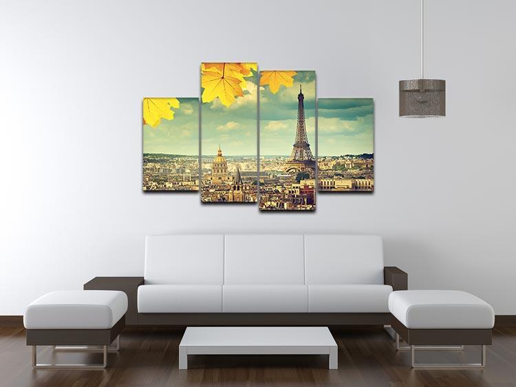 autumn leaves in Paris and Eiffel tower 4 Split Panel Canvas  - Canvas Art Rocks - 3