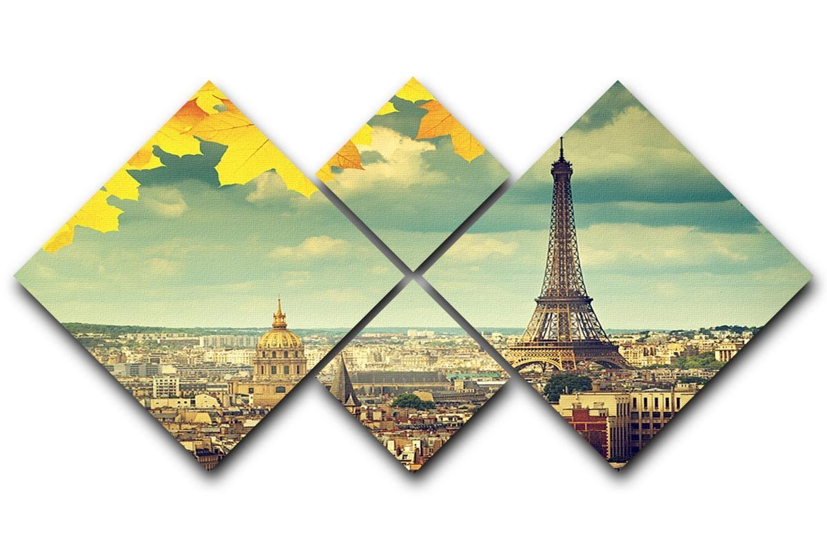 autumn leaves in Paris and Eiffel tower 4 Square Multi Panel Canvas  - Canvas Art Rocks - 1