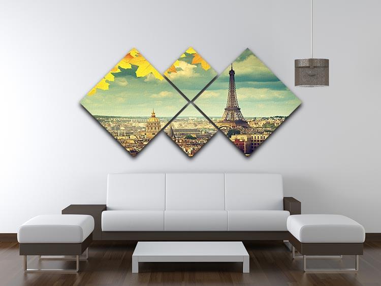 autumn leaves in Paris and Eiffel tower 4 Square Multi Panel Canvas  - Canvas Art Rocks - 3