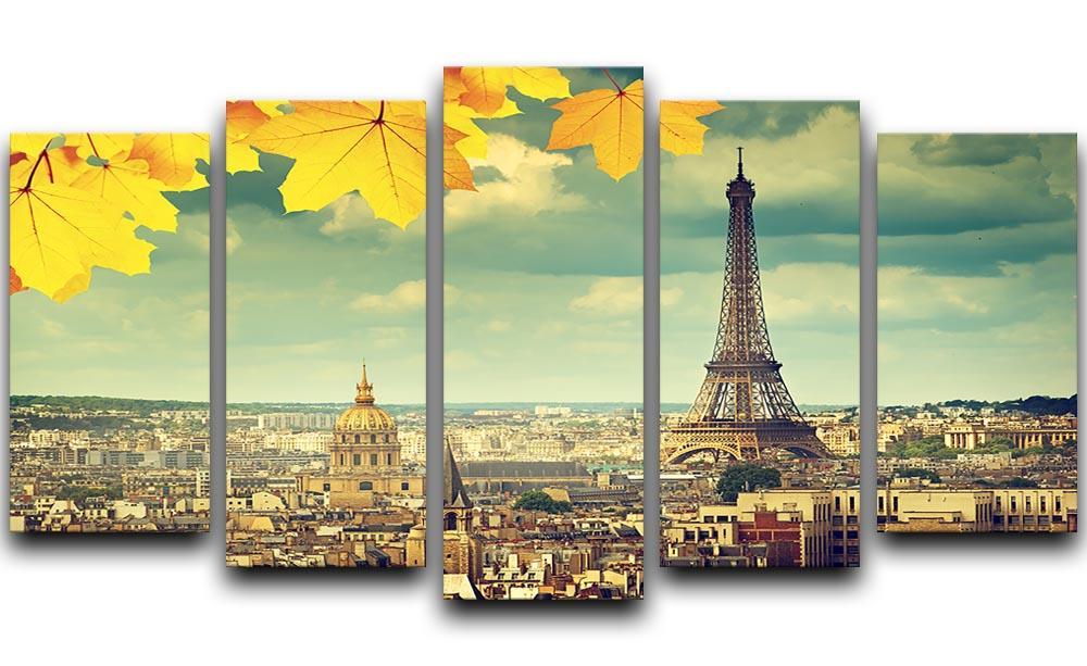 autumn leaves in Paris and Eiffel tower 5 Split Panel Canvas  - Canvas Art Rocks - 1