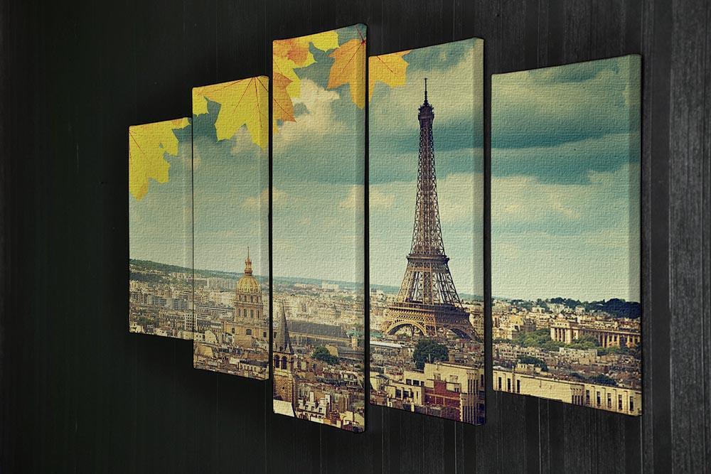 autumn leaves in Paris and Eiffel tower 5 Split Panel Canvas  - Canvas Art Rocks - 2