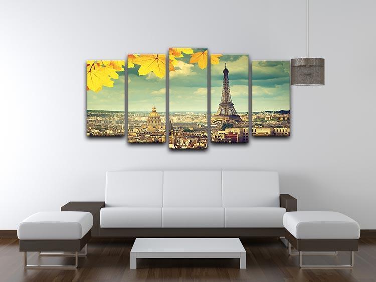 autumn leaves in Paris and Eiffel tower 5 Split Panel Canvas  - Canvas Art Rocks - 3
