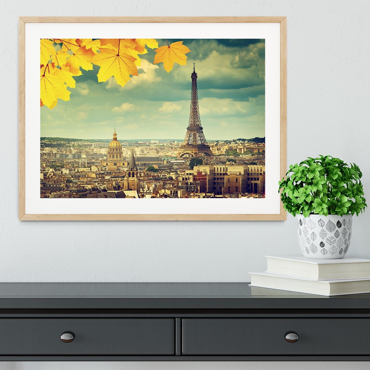 autumn leaves in Paris and Eiffel tower Framed Print - Canvas Art Rocks - 3
