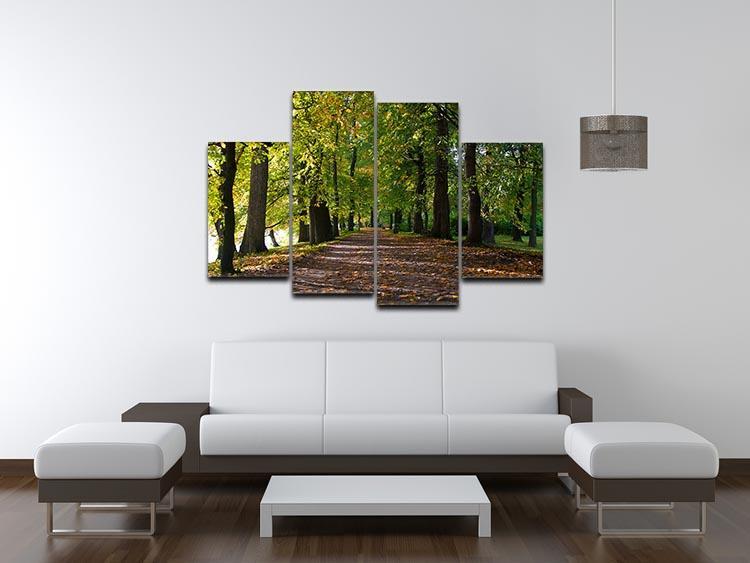 autumn road with leaves in park 4 Split Panel Canvas  - Canvas Art Rocks - 3