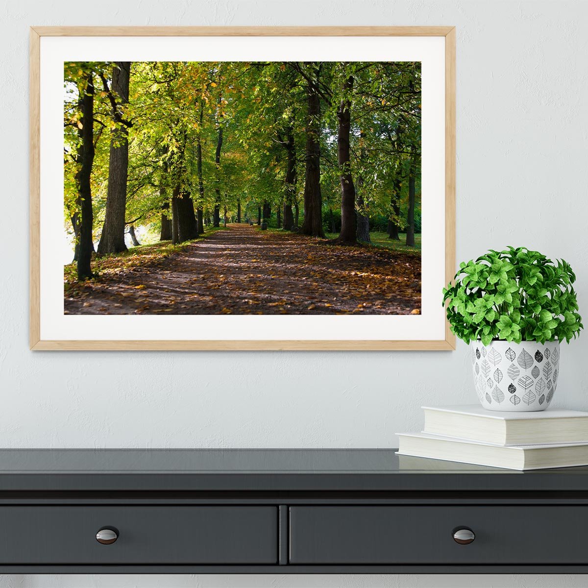 autumn road with leaves in park Framed Print - Canvas Art Rocks - 3
