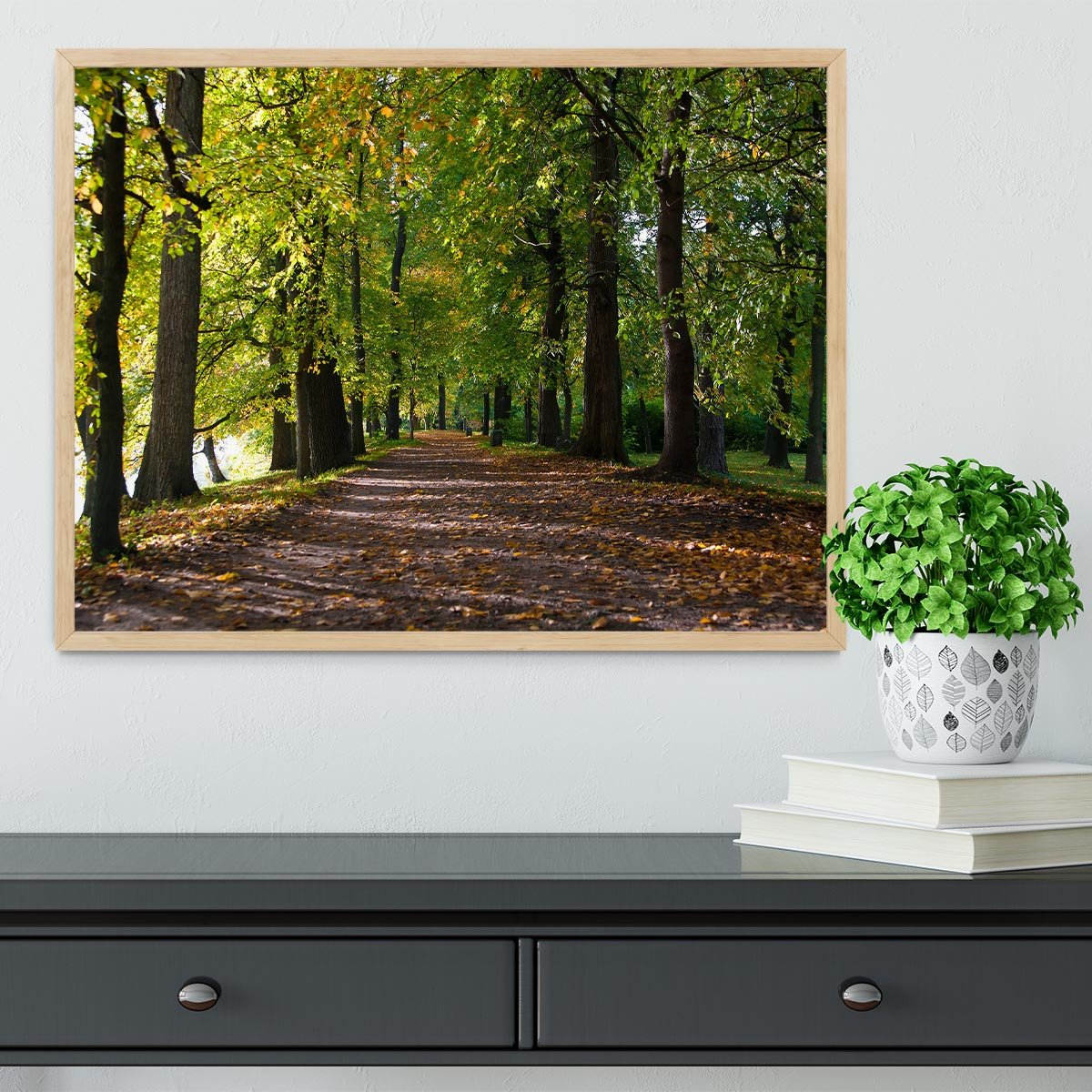 autumn road with leaves in park Framed Print - Canvas Art Rocks - 4