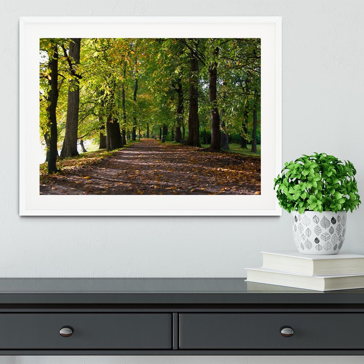 autumn road with leaves in park Framed Print - Canvas Art Rocks - 5