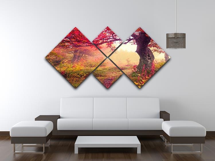 autumn trees in forest 4 Square Multi Panel Canvas  - Canvas Art Rocks - 3