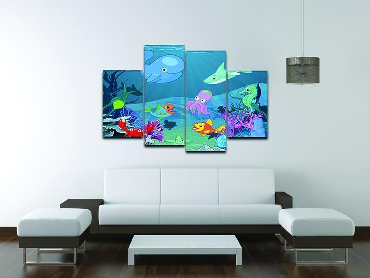 background of an underwater life 4 Split Panel Canvas - Canvas Art Rocks - 3