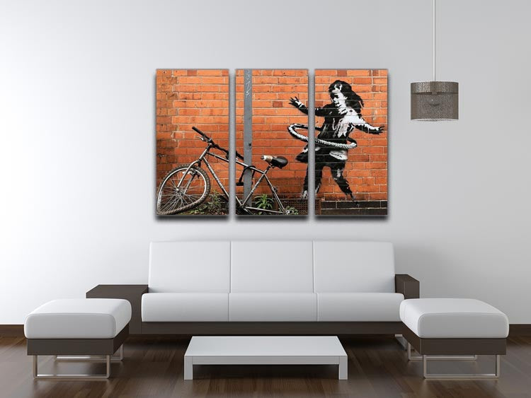 banksy Hula Hoop Girl 3 Split Panel Canvas Print - Canvas Art Rocks - 3