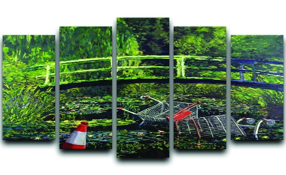 banksy Water Lilies Trash 5 Split Panel Canvas  - Canvas Art Rocks - 1